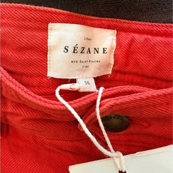 Sezane NWT Enrico High-Waisted Wide Leg Jeans Red - Size 36 (4) - Picture 6 of 7